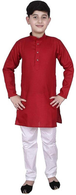 VC FASHION HUB Baby Boys Festive & Party Kurta and Pyjama Set(Maroon Pack of 1)