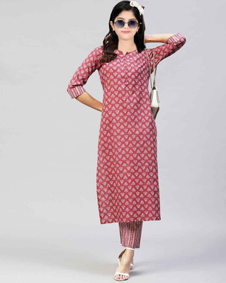 Bholukart Girls Casual Kurta and Pyjama Set(Maroon Pack of 1)