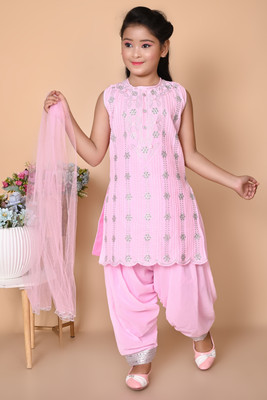 mg dresses Girls Festive & Party Kurta and Patiala Set(Maroon Pack of 1)