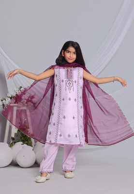 nancy Girls Wedding Kurta, Pyjama & Dupatta Set(Purple Pack of 3)