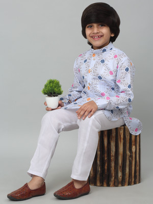 CENSAL Boys Festive & Party Kurta and Pyjama Set(White Pack of 1)