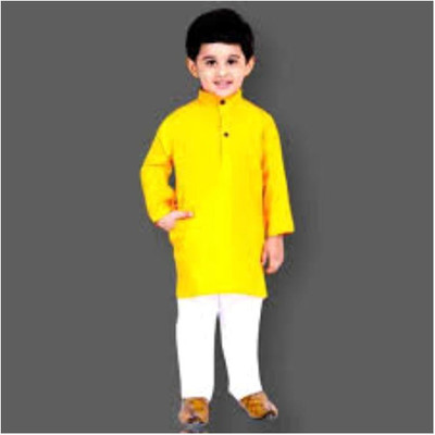 VC FASHION HUB Baby Boys Festive & Party Kurta and Pyjama Set(Yellow Pack of 1)