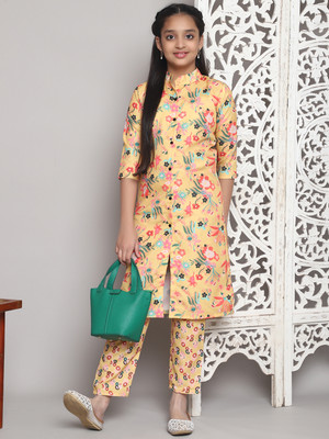 Various Vault Girls Casual Kurta and Pyjama Set(Yellow Pack of 1)
