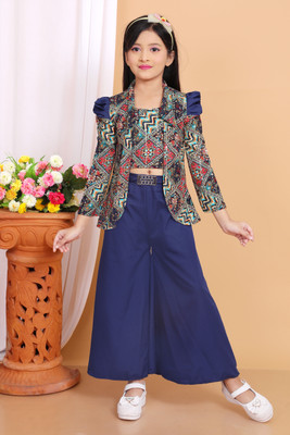 THE SKYLARK ENTERPRISE Girls Festive & Party Ethnic Jacket, Kurta and Palazzo Set(Purple Pack of 1)