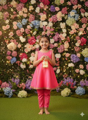 FLEXAA Girls Festive & Party, Casual, Formal, Wedding Kurta and Palazzo Set(Pink Pack of 1)