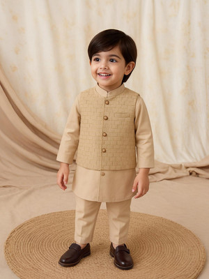 Kidbea Boys Festive & Party Kurta and Pyjama Set(Brown Pack of 1)