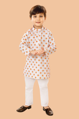 LABELZERO Boys Festive & Party Kurta and Pyjama Set(White Pack of 1)