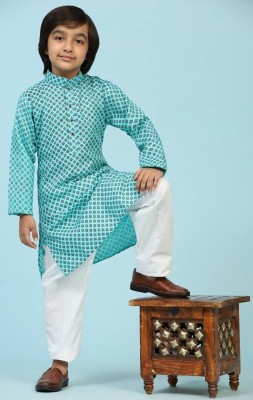 LABELZERO Boys Festive & Party Kurta and Pyjama Set(Blue Pack of 1)