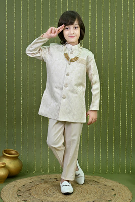 AHHAAAA Boys Festive & Party Sherwani and Churidar Set(Beige Pack of 1)
