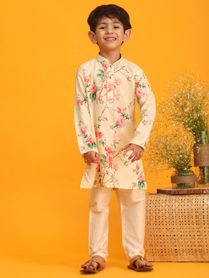 VASTRAMAY Boys Festive & Party Kurta and Pyjama Set(Yellow Pack of 1)