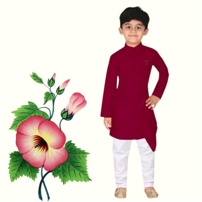 VC FASHION HUB Baby Boys Festive & Party Kurta and Pyjama Set(Maroon Pack of 1)