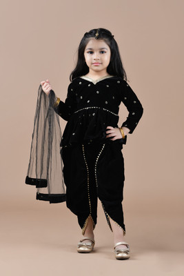 Tasrika Girls Festive & Party Dhoti & Kurta Set(Black Pack of 1)