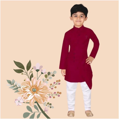 VC FASHION HUB Baby Boys Festive & Party Kurta and Pyjama Set(Maroon Pack of 1)