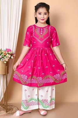 IFA FASHION Girls Festive & Party Kurta and Palazzo Set(Pink Pack of 1)