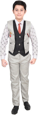 BeenBee Boys Festive & Party, Wedding Shirt, Waistcoat and Pant Set(Grey Pack of 1)