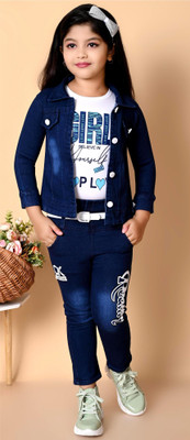 NH Fashion Girls Festive & Party, Wedding, Casual Blazer and Pant Set(White Pack of 3)