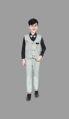 Adinath Collection Boys Festive & Party, Wedding, Wedding Shirt, Waistcoat and Pant Set(Blue Pack of 1)