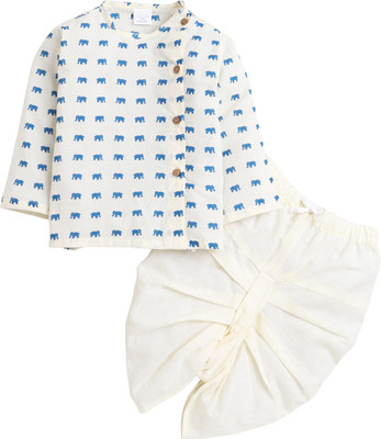 POLKA TOTS Baby Boys Festive & Party Angarkha and Dhoti Pant(Blue Pack of 1)