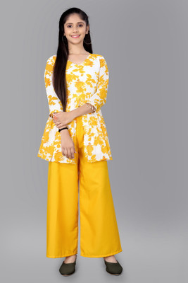 JK Creation Baby Girls Casual Kurta and Palazzo Set(Yellow Pack of 1)