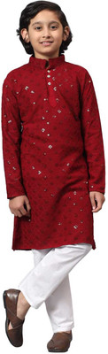 AHAANCREATION Boys Wedding Kurta and Pyjama Set(Yellow Pack of 1)