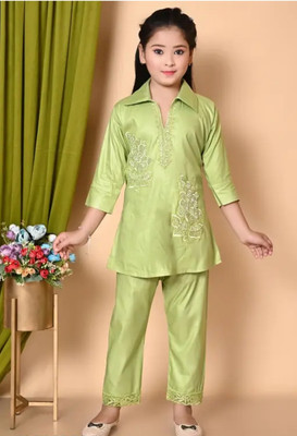 AR KEFA Girls Festive & Party Kurta and Pyjama Set(Green Pack of 1)