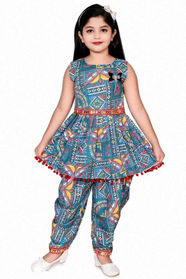 JMD Creation Girls Festive & Party Kurta and Dhoti Pant Set(Light Blue Pack of 1)