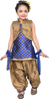 Hariyal Collection Girls Festive & Party Kurta and Patiala Set(Blue Pack of 1)