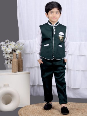 VALUE CREATION Boys Festive & Party Shirt, Waistcoat and Pant Set(Green Pack of 1)