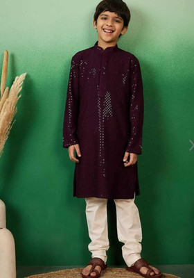 nidhikishan Boys Festive & Party Kurta and Trouser Set(Purple Pack of 1)
