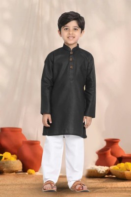 DIGIFASHION Boys Festive & Party Kurta and Pyjama Set(Black Pack of 1)