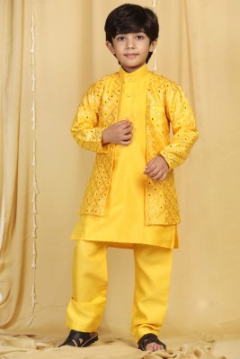 AJ Dezines Boys Festive & Party Sherwani and Churidar Set(Yellow Pack of 1)