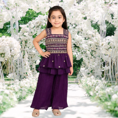 SMARTKIDS PLUS Baby Girls Festive & Party Kurta and Palazzo Set(Purple Pack of 1)