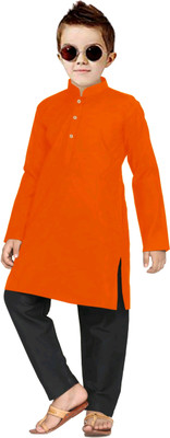 TRUST OUS Boys Festive & Party Kurta and Pyjama Set(Orange Pack of 1)