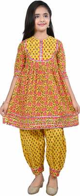 Arshia Fashions Girls Festive & Party Salwar and Kurta Set(Yellow Pack of 1)