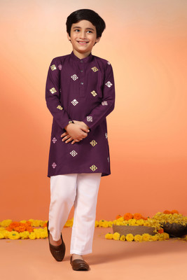 Sangria Boys Festive & Party Kurta and Pyjama Set(Purple Pack of 1)