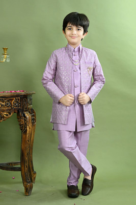 BT DEZINES Boys Festive & Party, Wedding Sherwani and Churidar Set(Purple Pack of 1)
