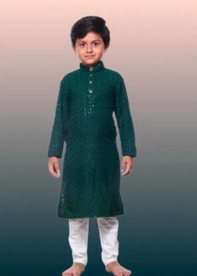 HENA TEXTILE Boys Festive & Party, Wedding Kurta and Pyjama Set(Green Pack of 1)