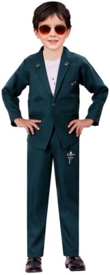 RICHIE RICH Boys Festive & Party Blazer, Shirt and Trouser Set(Green Pack of 1)