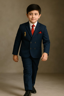 Anishka Enterprises Boys Festive & Party, Wedding Blazer, Shirt and Trouser Set(Blue Pack of 1)