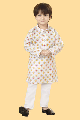 LABELZERO Boys Festive & Party Kurta and Pyjama Set(White Pack of 1)