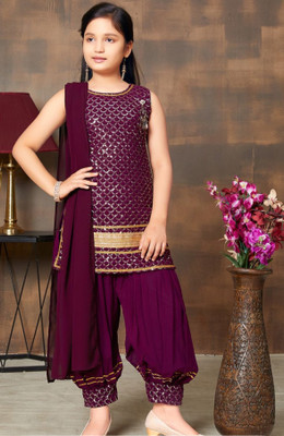 KAINAT Girls Wedding Kurta and Patiala Set(Pink Pack of 1)