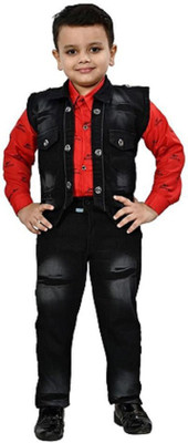Kidzarea Boys Festive & Party Shirt, Waistcoat and Pant Set(Red Pack of 1)