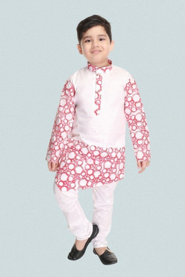 HENA TEXTILE Boys Casual Kurta and Pyjama Set(Red Pack of 1)
