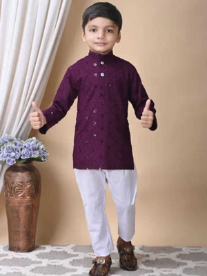 SKRAFATGARMENTS Boys Festive & Party Kurta and Pyjama Set(Purple Pack of 1)