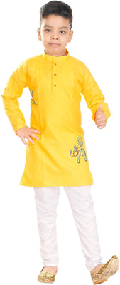 Oxipittal Club Boys Festive & Party Kurta and Dhoti Pant Set(Yellow Pack of 1)