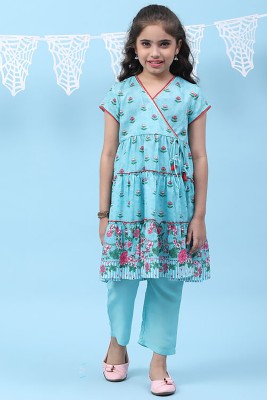 BIBA Girls Festive & Party Kurta and Trouser Set(Blue Pack of 2)