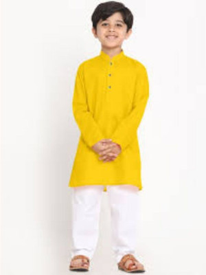 VCD FASHION HUB Baby Boys Festive & Party Kurta and Pyjama Set(Yellow Pack of 1)
