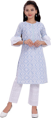 Mastarang Girls Casual Kurta and Trouser Set(Light Blue Pack of 1)