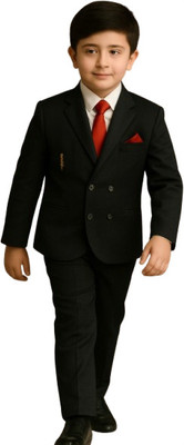 Akshita trading Boys Festive & Party, Wedding Blazer, Shirt and Trouser Set(Black Pack of 1)