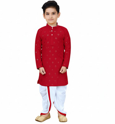 MJFASHION Baby Boys Festive & Party Kurta and Pyjama Set(Maroon Pack of 1)